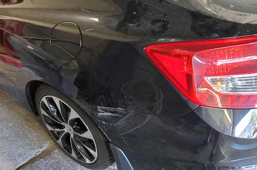 Honda civic bumper before repair at an auto body shop in toronto