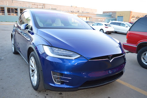 Tesla bumper after repair at an auto body shop in toronto